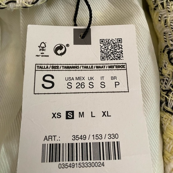 NWT. Zara Yellow/Black Textured Plaid Double Breasted Blazer. Size S. - Picture 8 of 11